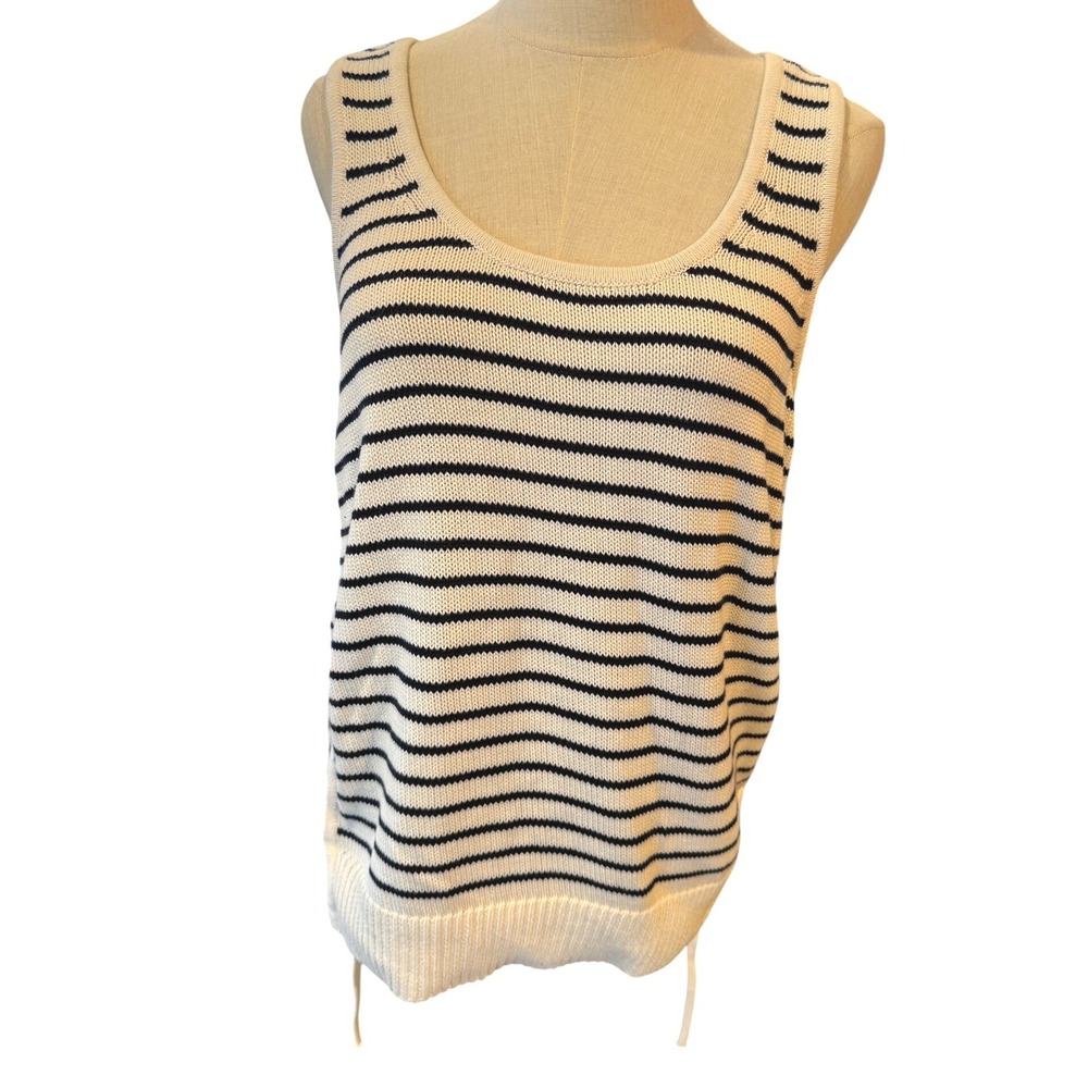 Gap Womens Medium Striped Knit Tank Top White Navy Blue 100% Cotton Sleeveless